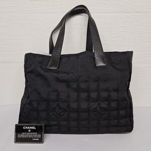 CHANEL 2002 Travel Ligne Monogram Tote Bag in Black Nylon
